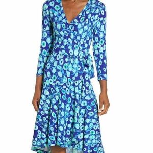 Lilly Pulitzer Rosaline Wrap Dress Womens Size S Blue Lil Kitty Coastal Vacation